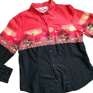 Vintage Roper Western Aztec Shirt Womens XL Pearl Snap Front Cowboy Star Cut Out